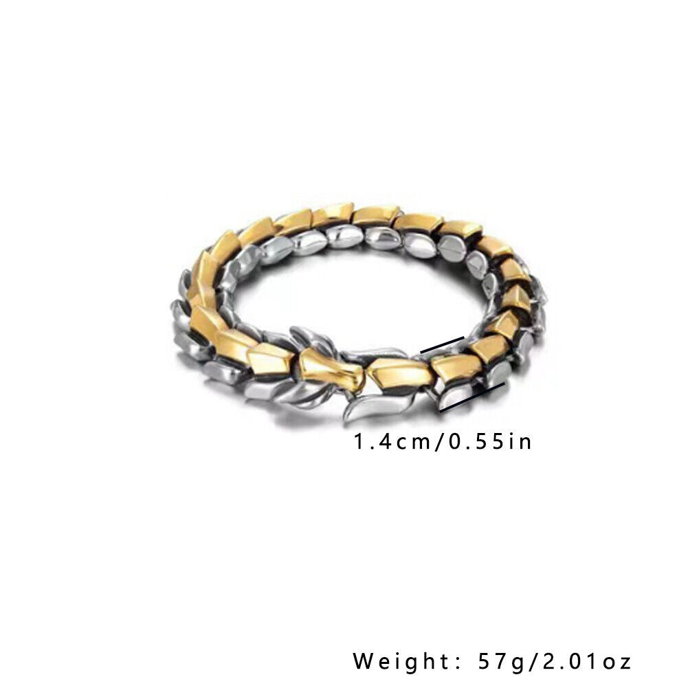 US Biker Rock Vintage Stainless Steel Link Dragon Scale Bangle Polished Bracelet