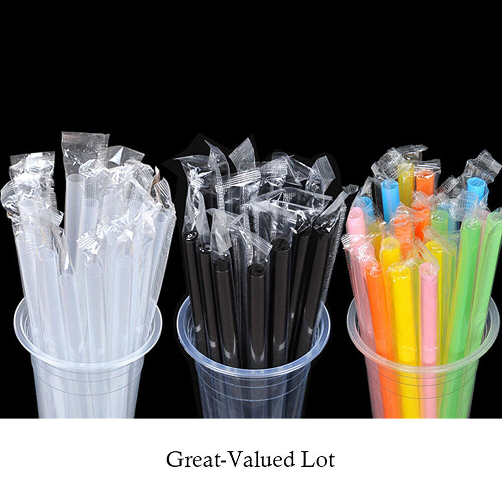 US 100-200 Pcs Jumbo Smoothie Straws Boba Bubble Tea Straws Individually Wrapped