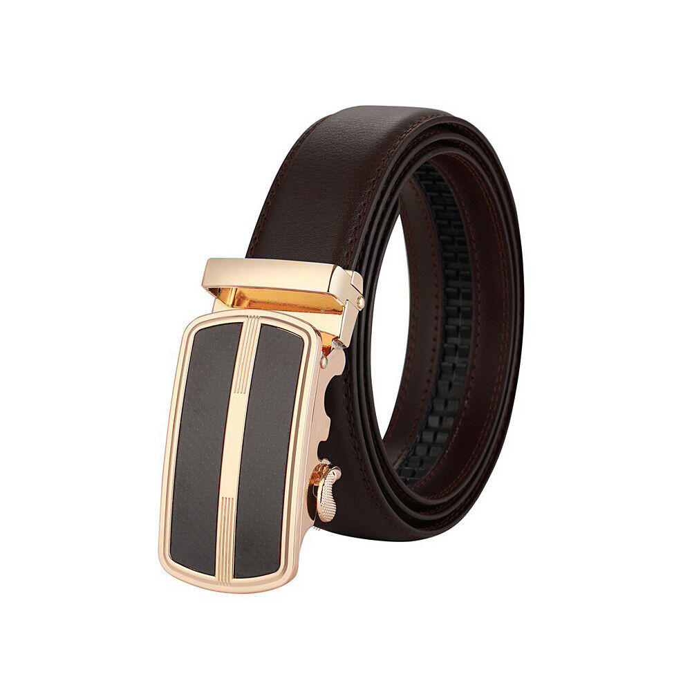 US Mens Belt Genuine Leather Ratchet Dress Belt with Automatic Adjustable Buckle