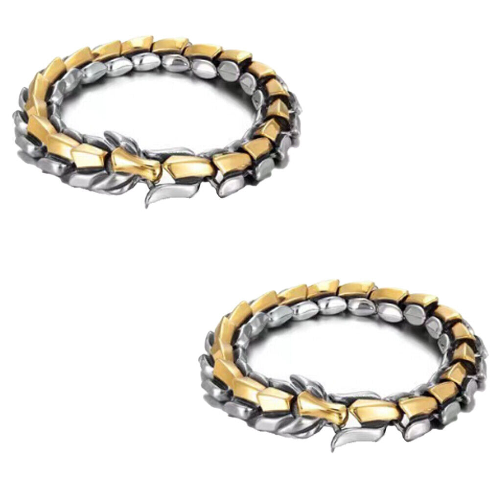 US Biker Rock Vintage Stainless Steel Link Dragon Scale Bangle Polished Bracelet
