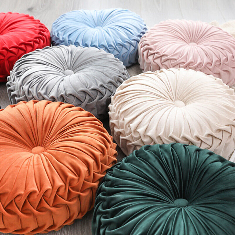 Round Throw Pillow Round Velvet Pillow Pleated Round Filled Pillow