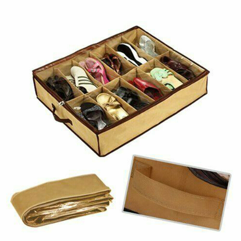 US 2-4 Pack Under Bed Shoe Storage Organizer Holder Shoes Closet Box Bag Zipper