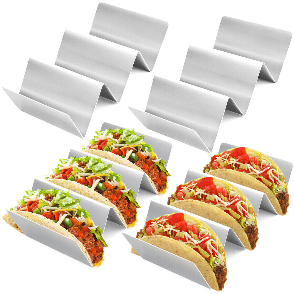 US 2~4Pc Food Grade Stainless Steel Taco Holder Stand Truck Tray Style Oven Safe