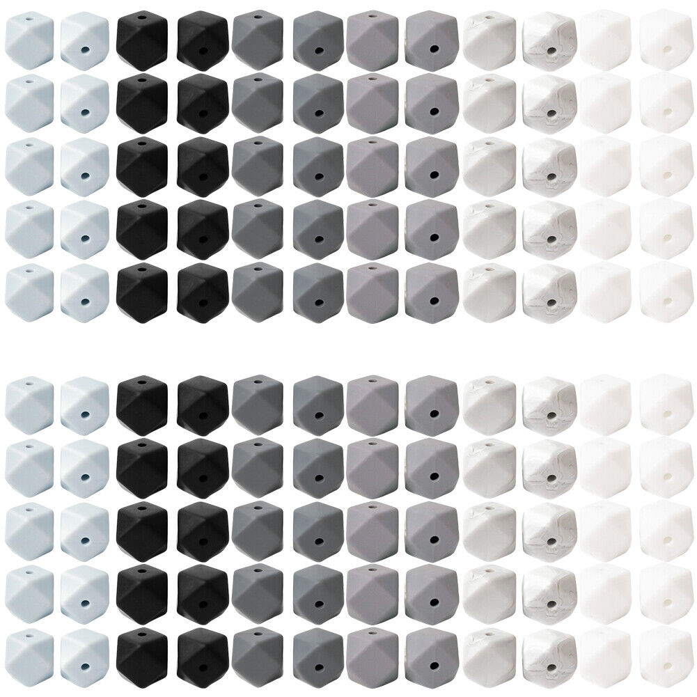 US 60-120 Pack 14mm Hexagon Silicone Beads Bulk Assorted Rubber Large Polygonal