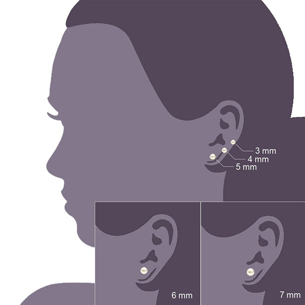 US 6-12 Pairs Faux Pearl Stud Earrings Set Silver Stainless Steel Hypoallergenic