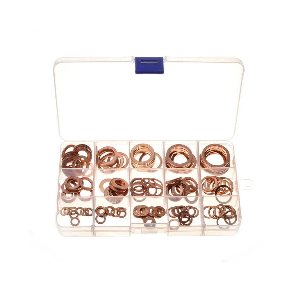 US150-300 M5-M22 Copper Crush Washer Gasket Set Flat Ring Seal Assortment Kit