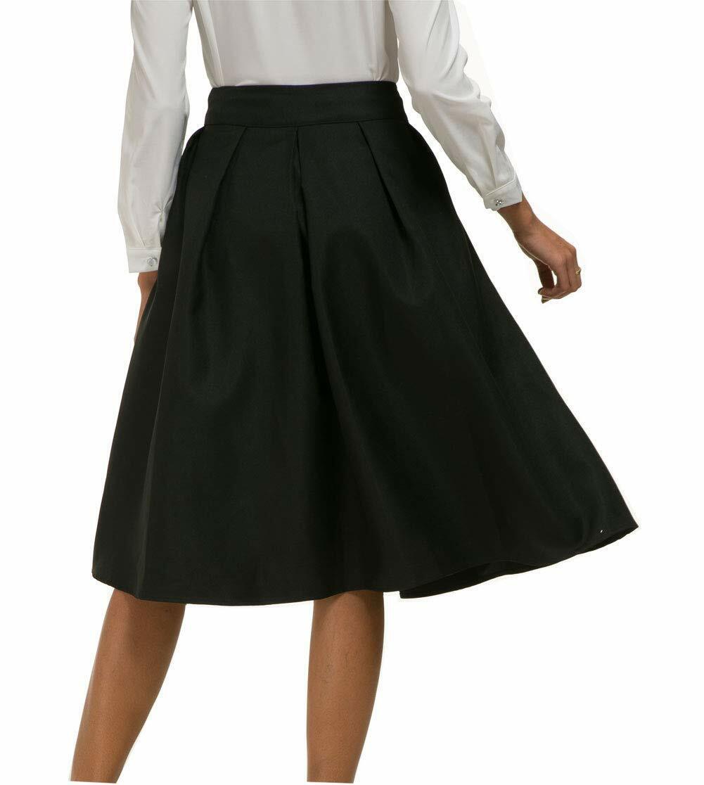 Women High Waist A-line Skater Flared Midi Skirt with Pocket