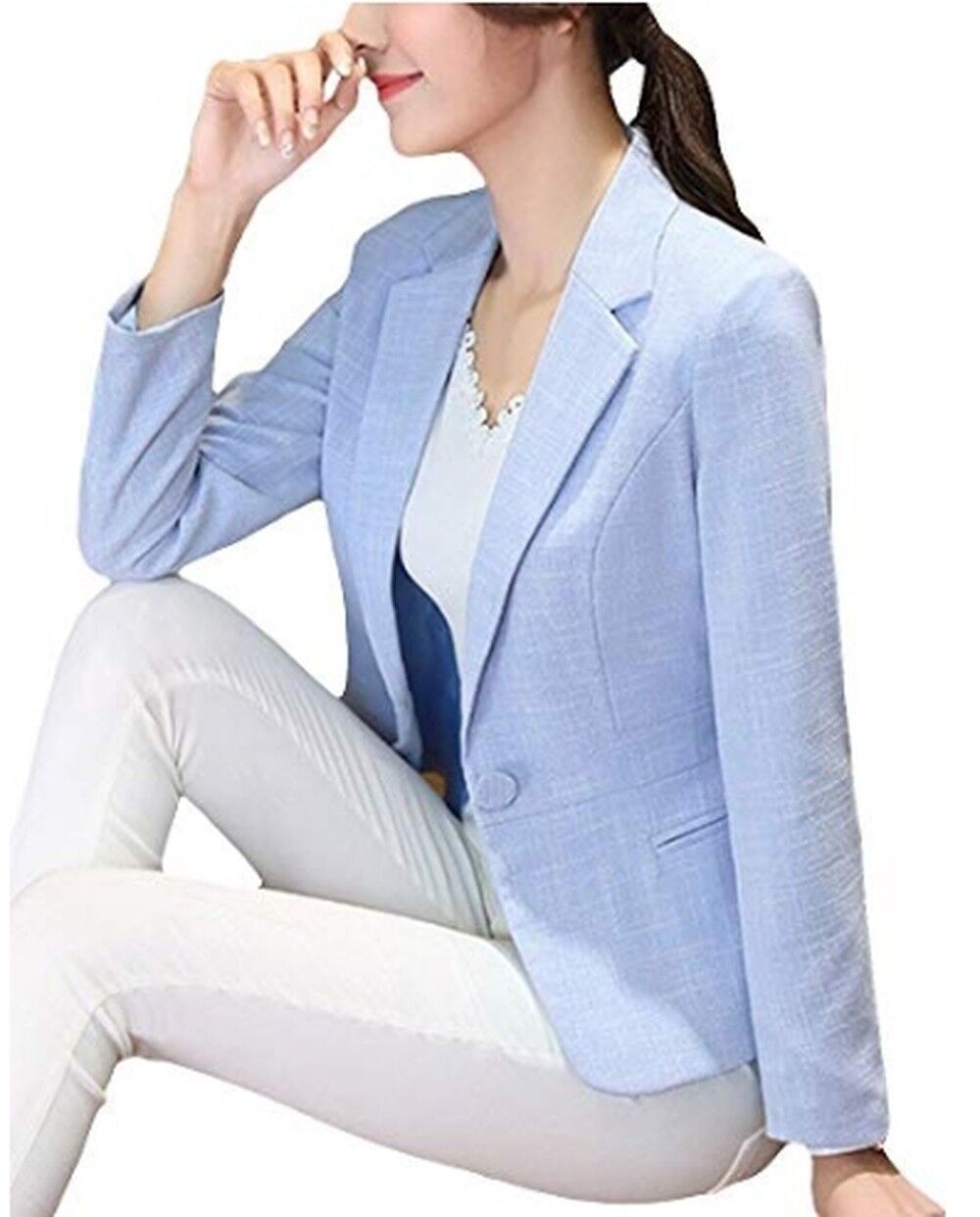 MFrannie Womens Cotton & Linen Tweed Blazer One Button Office Work Jacket