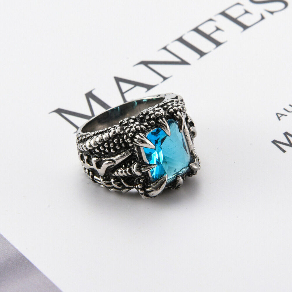 US 2 Pack Mens Stainless Steel Biker Black Onyx Dragon Claw Ring For Men