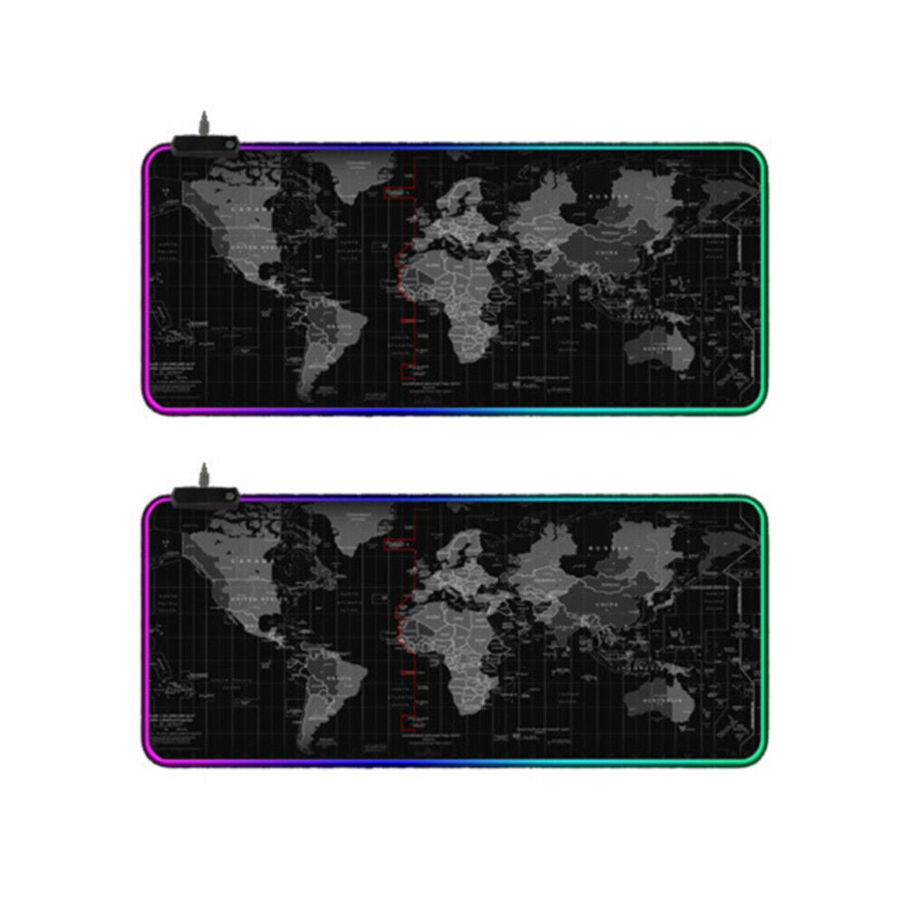 US RGB LED Extra Large Soft Gaming Mouse Pad Oversized World Map 31.5x12''