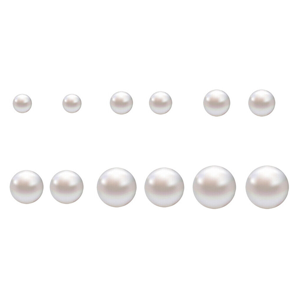 US 6-12 Pairs Faux Pearl Stud Earrings Set Silver Stainless Steel Hypoallergenic