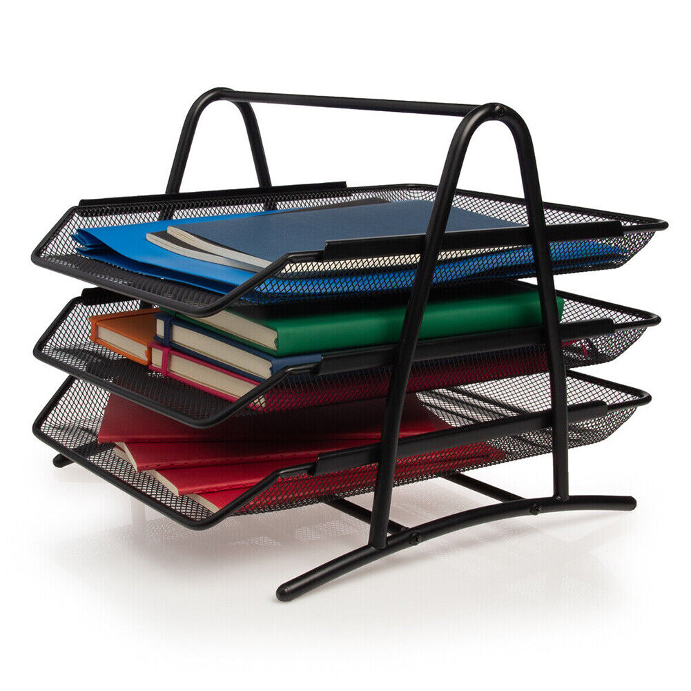US Mesh Notebook Letter Tray 3 Tier Desk Organizer For Office Supplies Folders