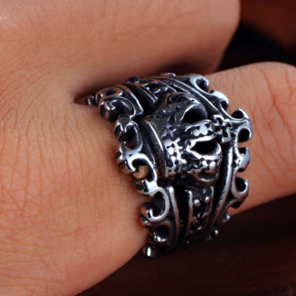 US 1-2 Pcs Mens Black CZ King Crown Ring Men Stainless Steel Size 7 8 9 10 11