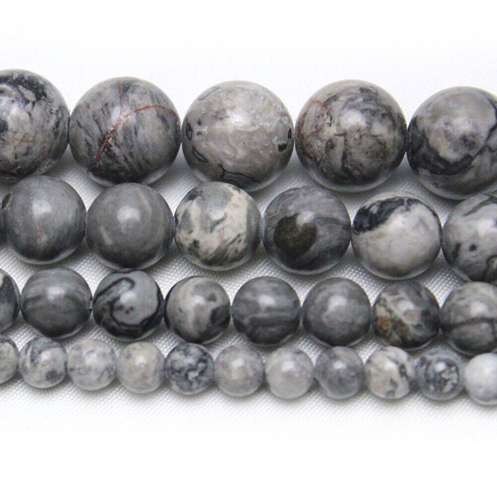 US 6/8/10mm Natural Stone Map Jasper Beads Round Spacer For Jewelry Making DIY