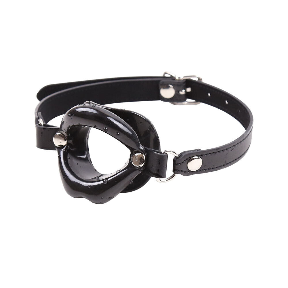 US Lips Shaped Opening O Ring Mouth Gag Silicone Buckle Leather Belt Strap BDSM