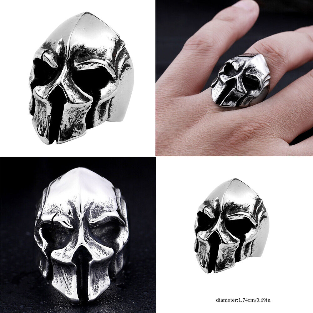 US 2 Pack Biker Gladiator Spartan Helmet Men's Stainless Steel Ring Size 8-12
