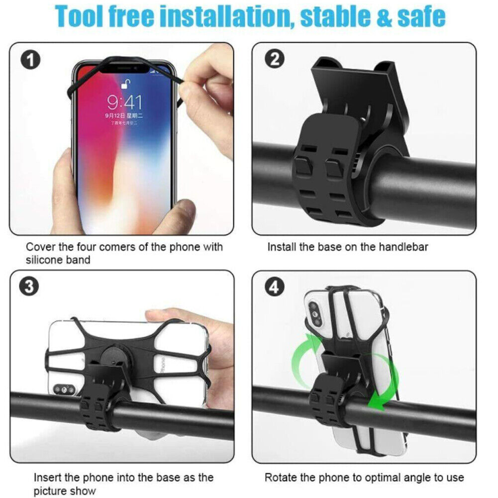 US 1-2 Pack Silicone Cell Phone Mount Holder GPS MTB Bike Bicycle 360 Rotation