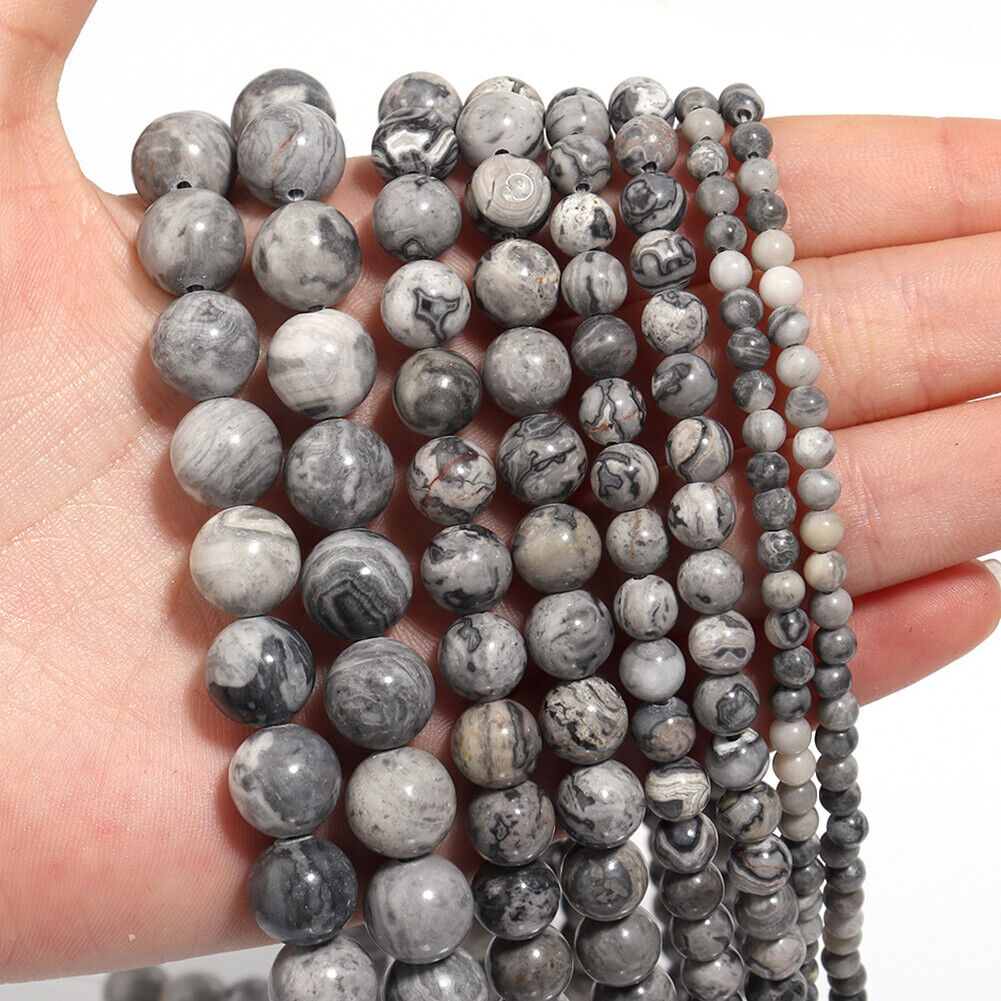 US 6/8/10mm Natural Stone Map Jasper Beads Round Spacer For Jewelry Making DIY