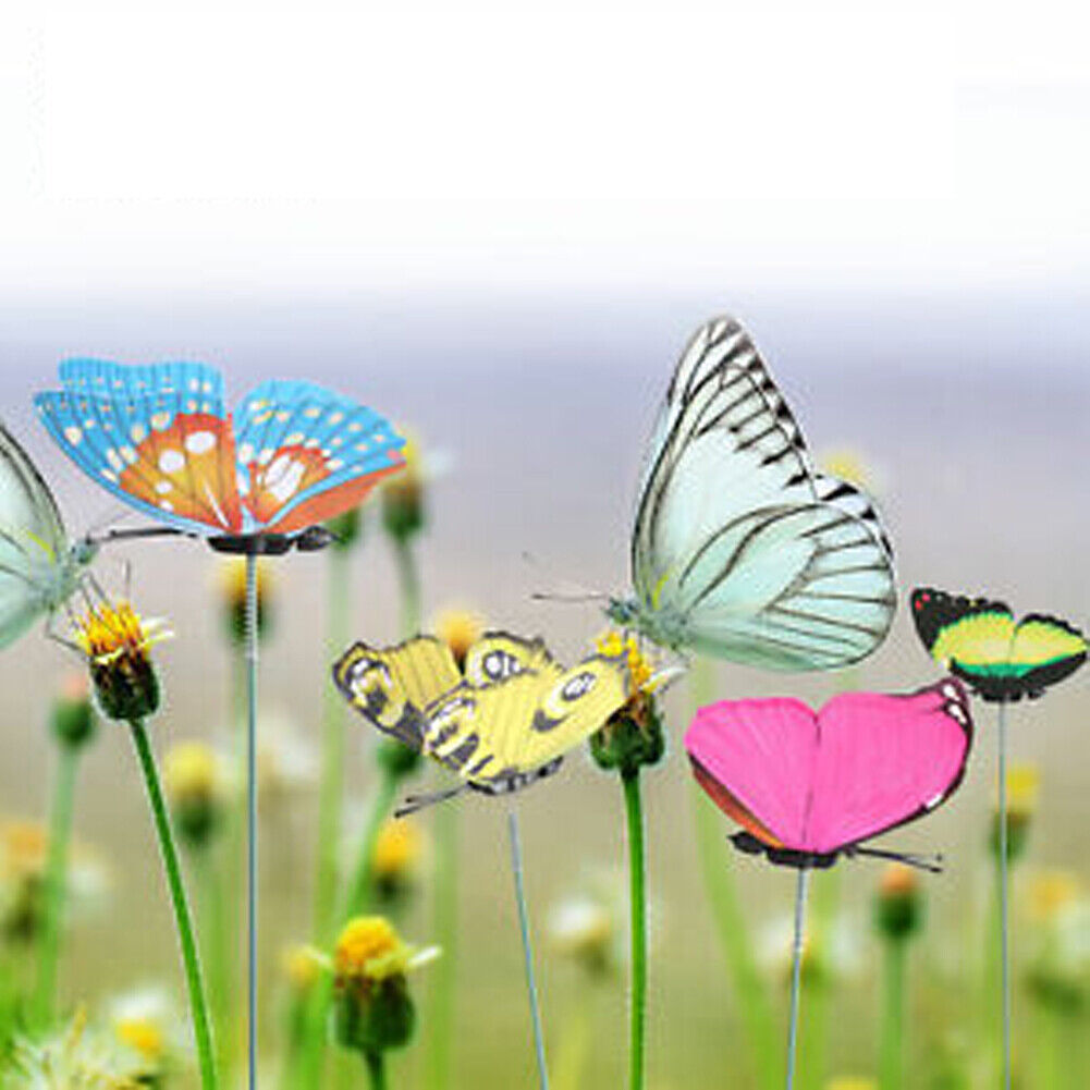 US100-200 Pack Butterfly Stakes Outdoor Yard Planter Flower Pot Bed Garden Decor