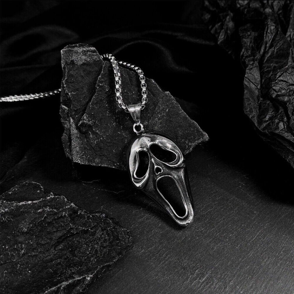 US 1-2 Pack Halloween Ghost Face Mask Horror Pendant Necklace Stainless Steel