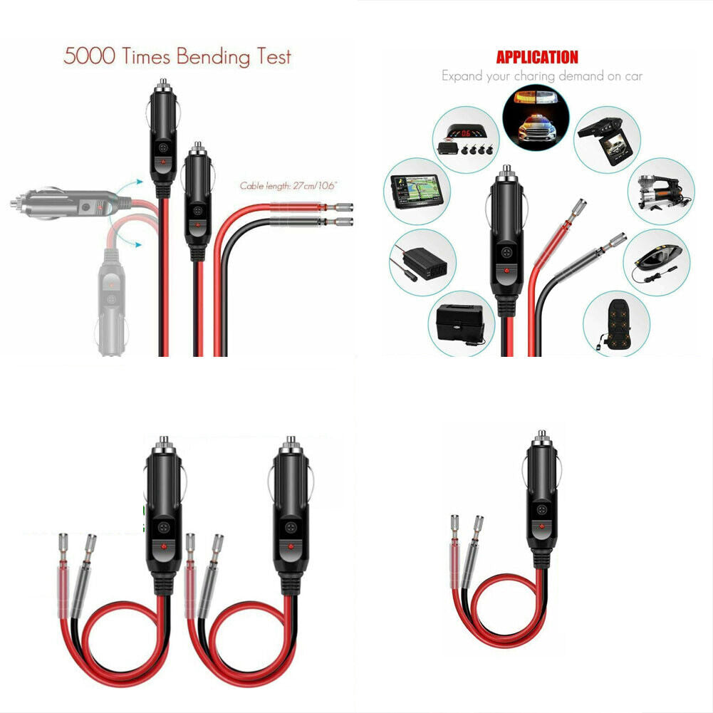 US 1-2 Pc 12V Extension Cord Fused Lighter Male Plug Leads LED Light Replacement
