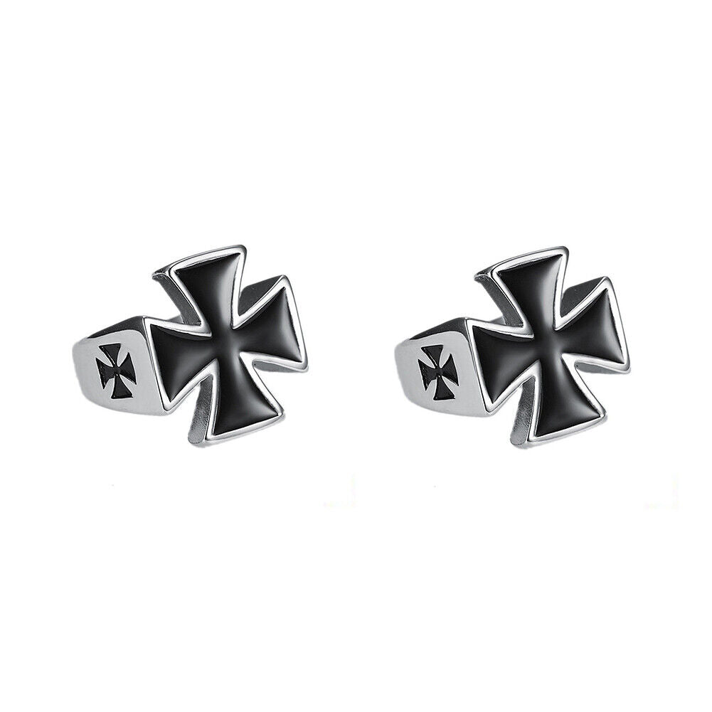 US 2 Pack Mens Iron Cross Biker Ring Stainless Steel Mc Black Silver Size 7-11