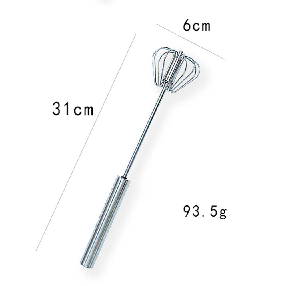 US 2-4Pc Stainless Steel Semi-Automatic Hand Push Egg Whisk Beater Mixer Blender