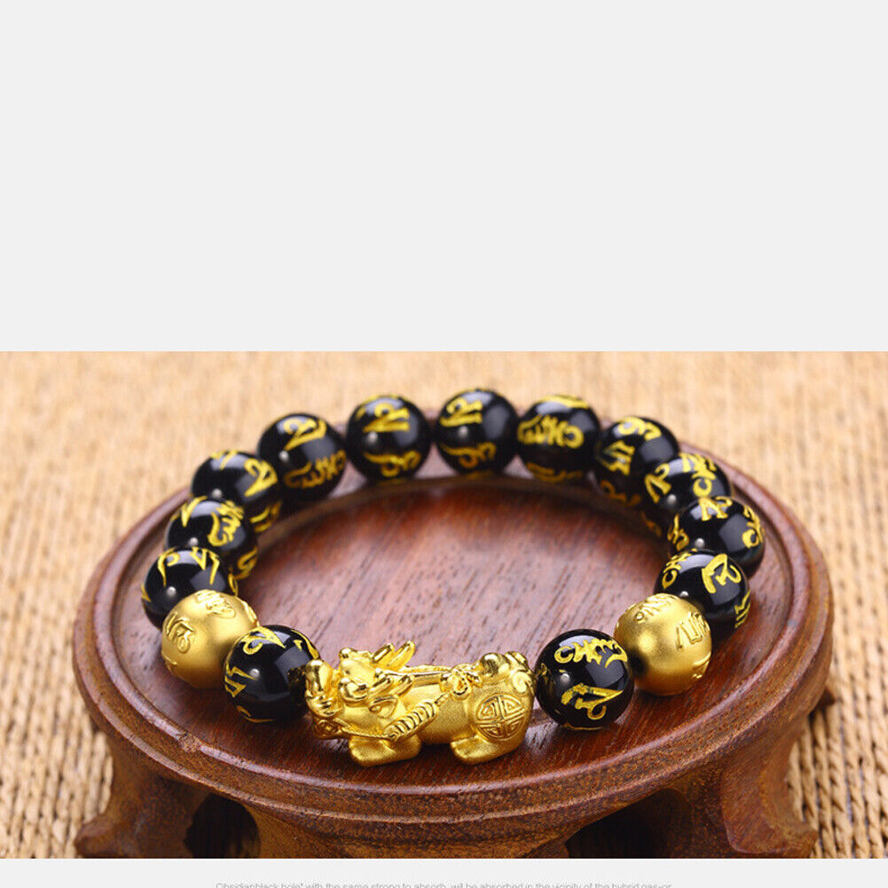 US 4-8 Pack Pi Xiu Obsidian Bracelet Dragon Bead Attract Wealth&Good Luck Bangle