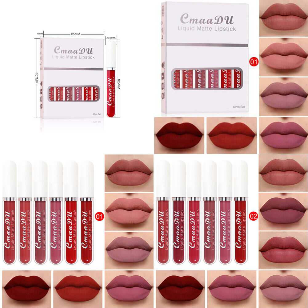 US 6-12 Pack Set Lipstick Matte Finish Liquid Lip Gloss Long Lasting Waterproof