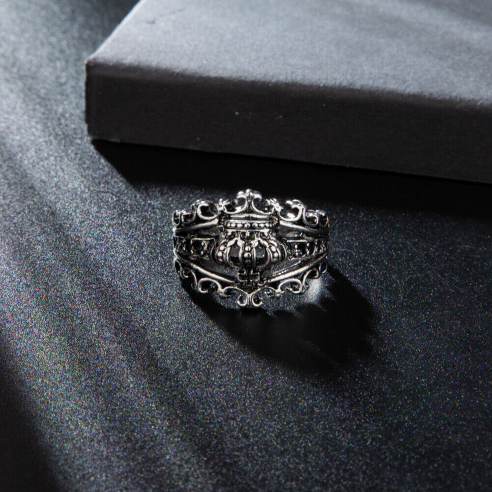 US 1-2 Pcs Mens Black CZ King Crown Ring Men Stainless Steel Size 7 8 9 10 11