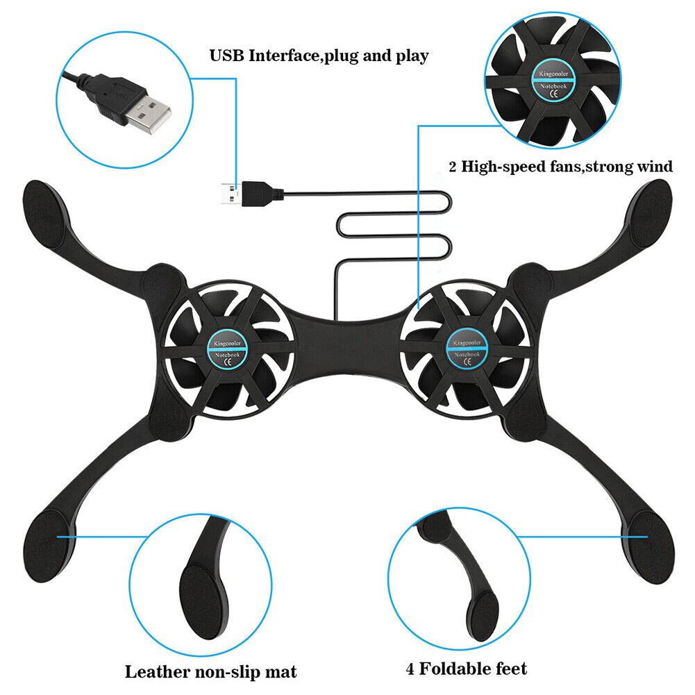 US 2-4 Pc Foldable Dual USB Fan Adjustable for Laptop PC Notebook Quite Cooler