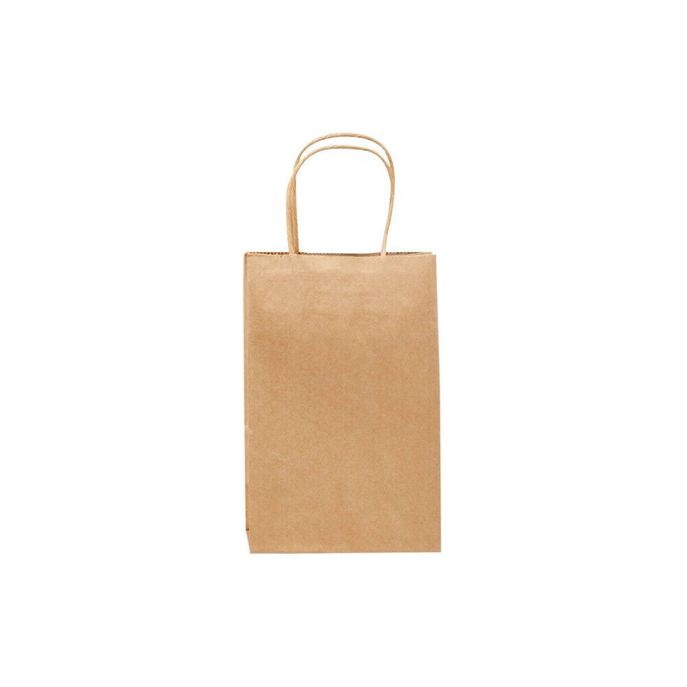 US 50 Pcs Brown Paper Shopping Kraft Retail Gift Merchandise Bags With Handles