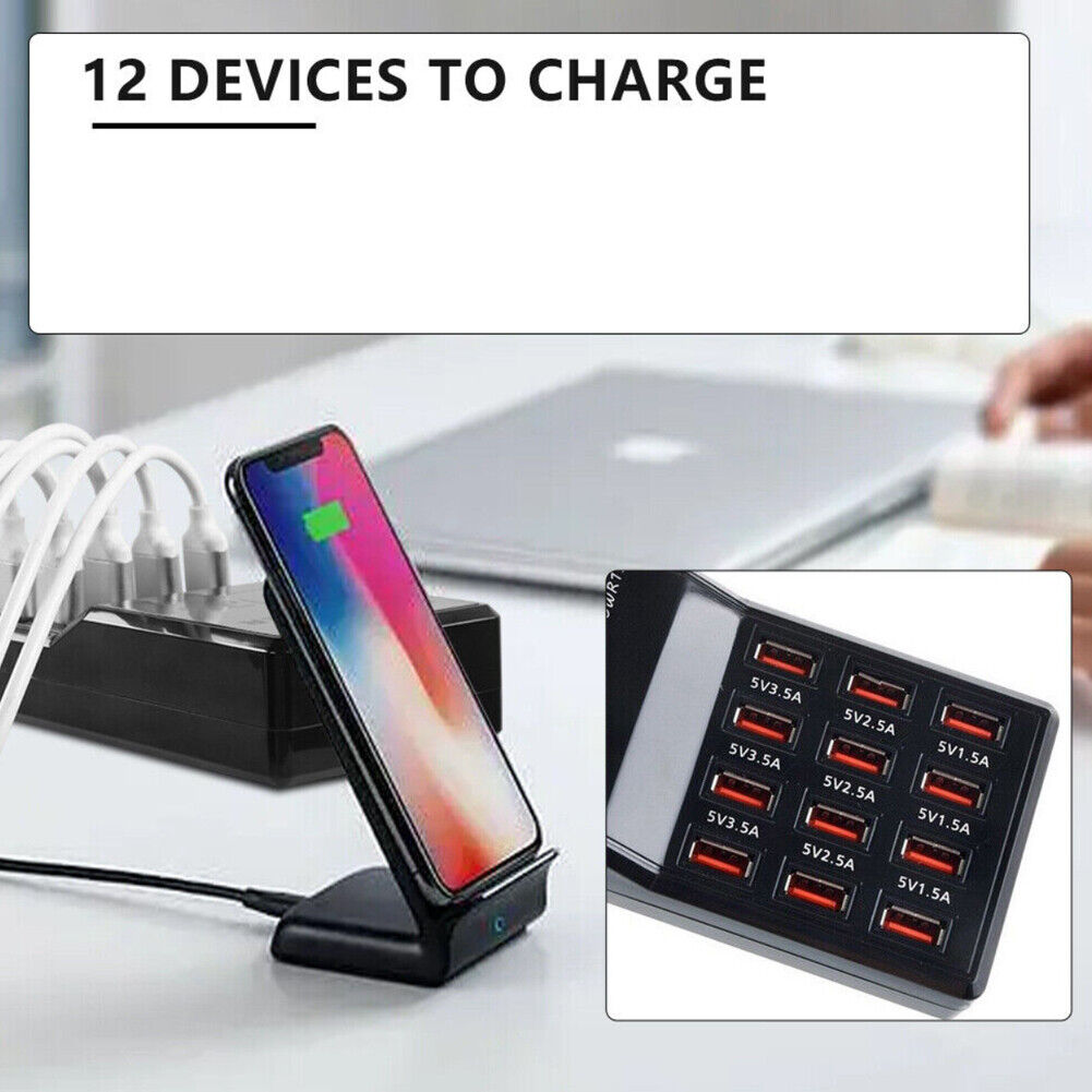US Multi 12 Port USB Charging Station Hub Desktop Wall Phone Charger Organizer
