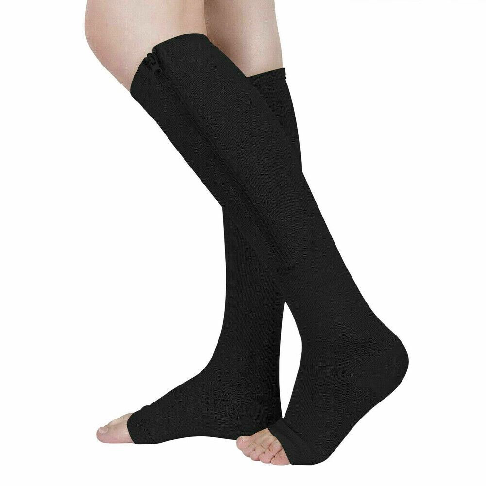 US 3 Pair Zipper Pressure Compression Sock Pain Relief Toeless Calf Leg Stocking