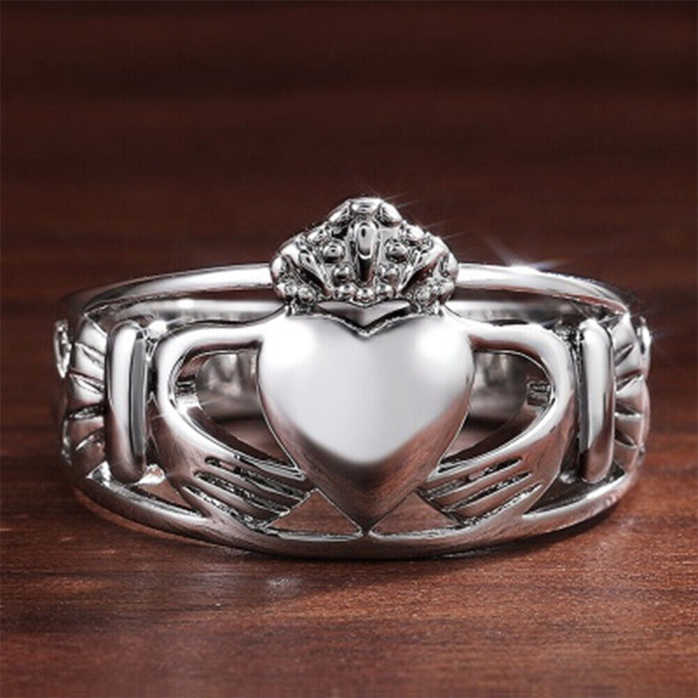 US 2 Pack Mens Celtic Irish Claddagh Stainless Steel Wedding Band Ring Size 7-11