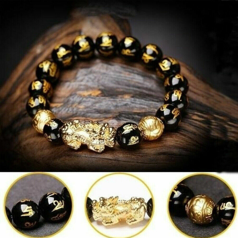 US 4-8 Pack Pi Xiu Obsidian Bracelet Dragon Bead Attract Wealth&Good Luck Bangle