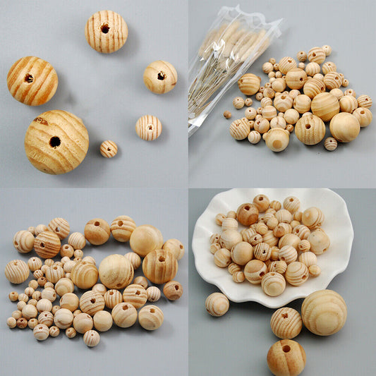 US 1000-2000 Pc Natural Wooden Beads, 8mm Round Polished Loose Beads for DIY