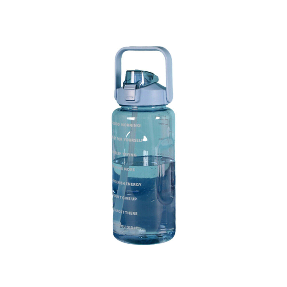 US 1-2 Pc Motivational Half Gallon/64 oz Water Bottle w/ Time Marker with straw