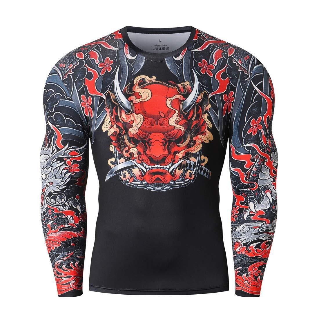 Men's Novelty Cycling Compression Top Long Sleeve Shirt Tattoo Pattern Fall Gear