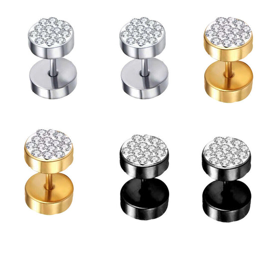 US3-6Pair Barbell Punk StainlessSteel Crystal Ear Studs Earring Piercing Jewelry