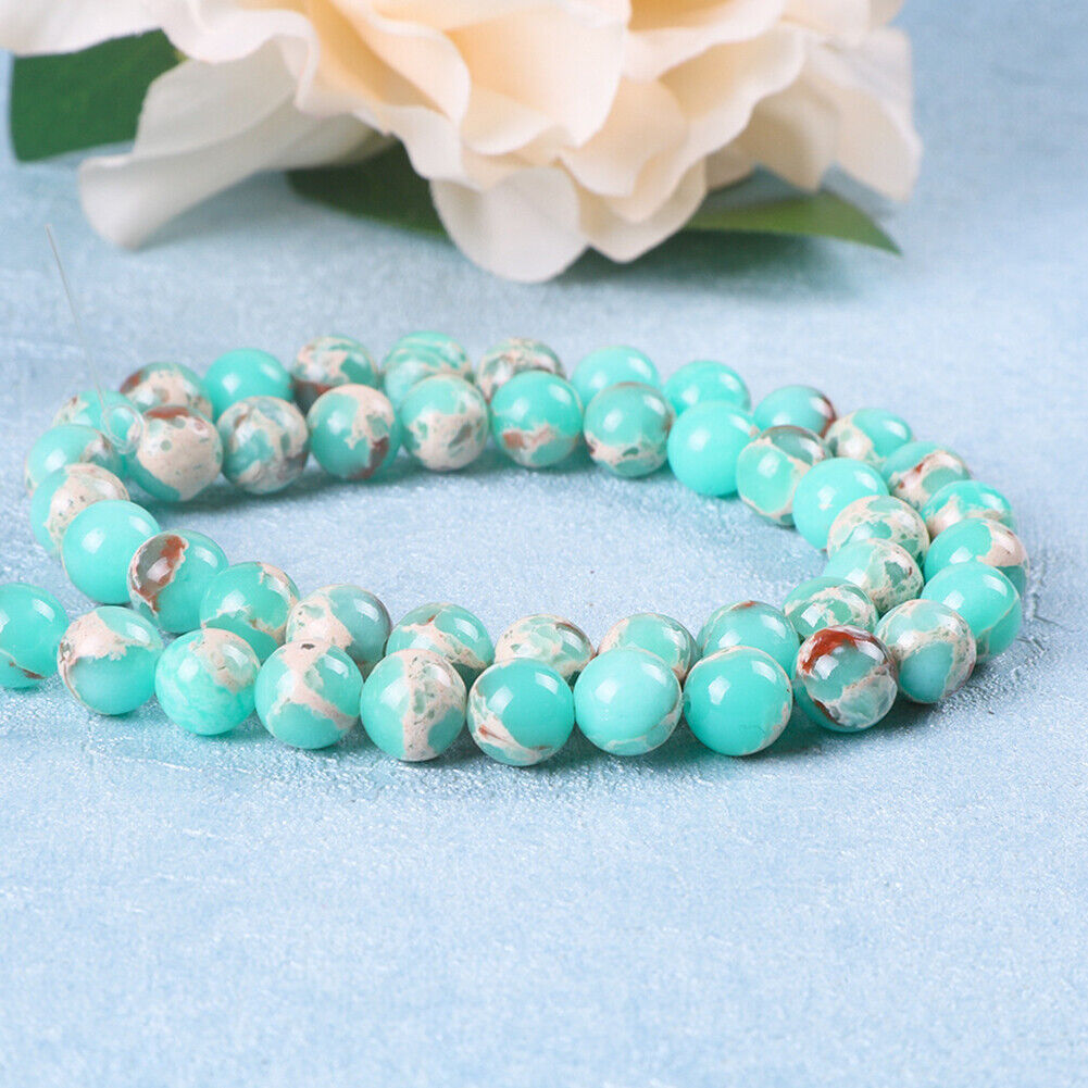 US 6/8/10mm Natural Stone Beads Sea Sediment Imperial Jasper Loose Spacer DIY