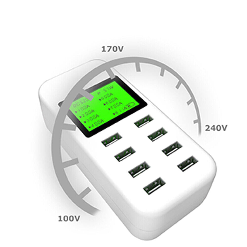 US 1-2 Pcs Multiple USB Charger 8-Port Charging Station Quick Charge LCD Display