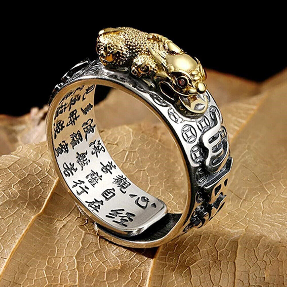 US 2-4Pc Silver Feng Shui Pixiu Adjustable Ring MANI Mantra Protection Wealth