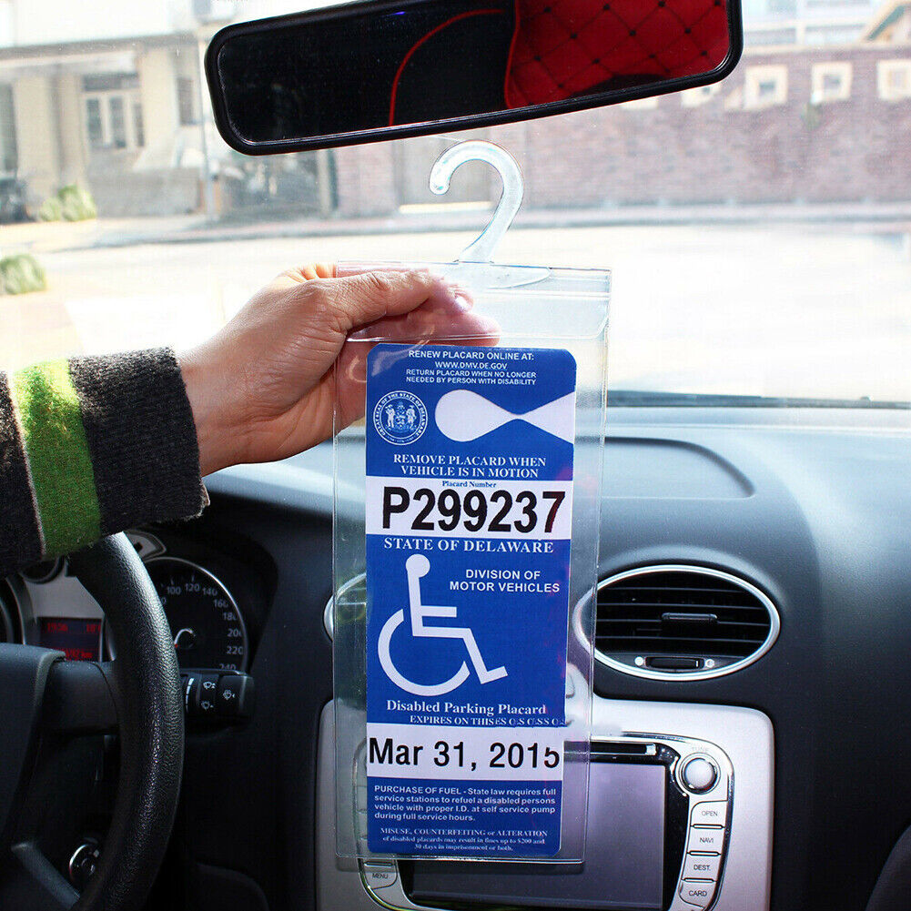 US Handicap Placard Holder Disabled Parking Permit Protector Mirror Tag Hang