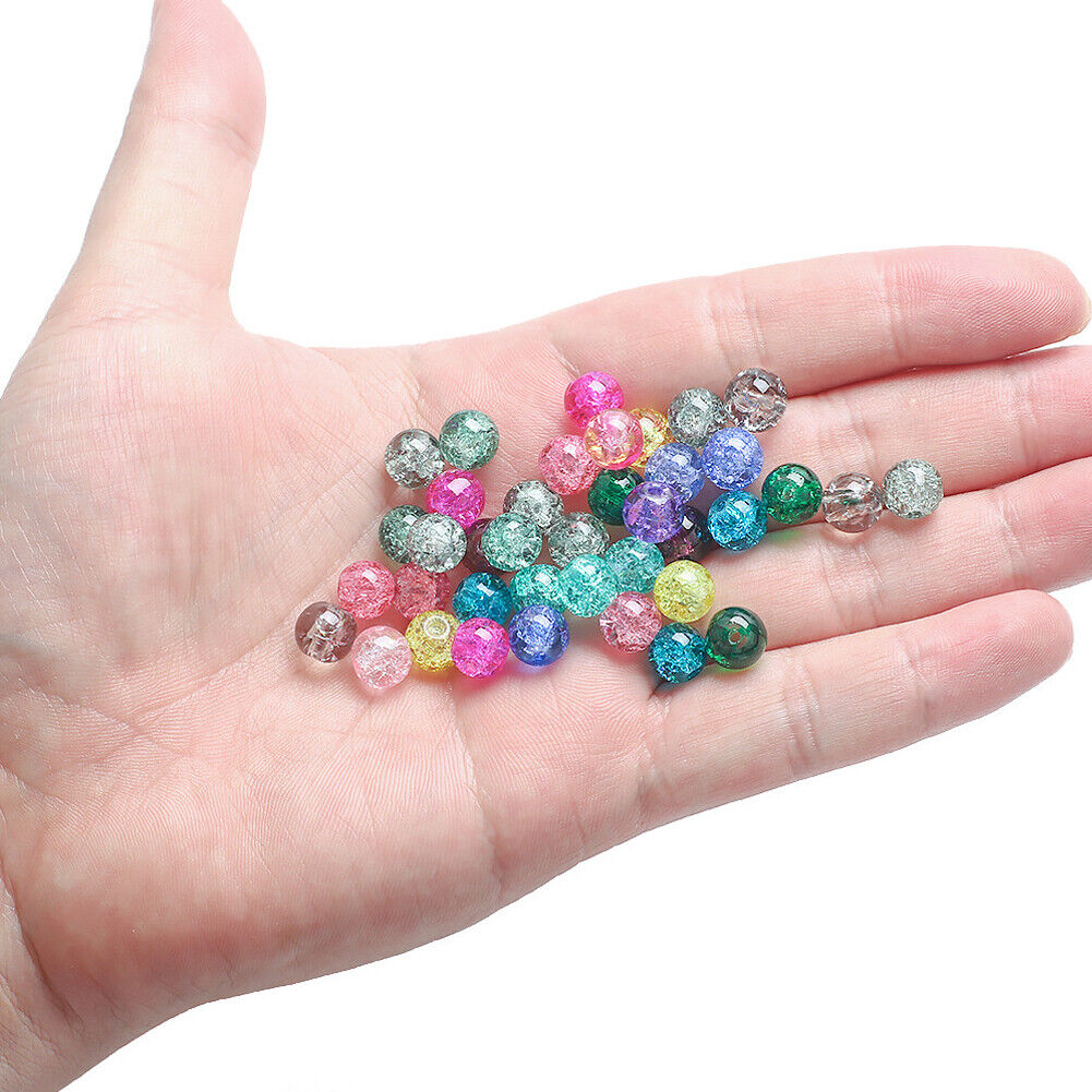 US 100-200 Pcs Crackle Glass Loose Bead Jewelry Making Crafts Bracelet Necklace