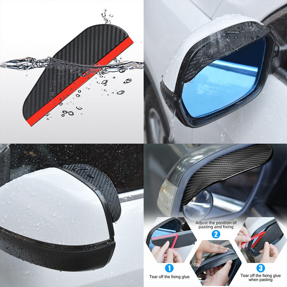 US 2-4 Rear View Side Mirror Rain Sun Visor Smoke Eyebrow Guard Carbon Fiber Car