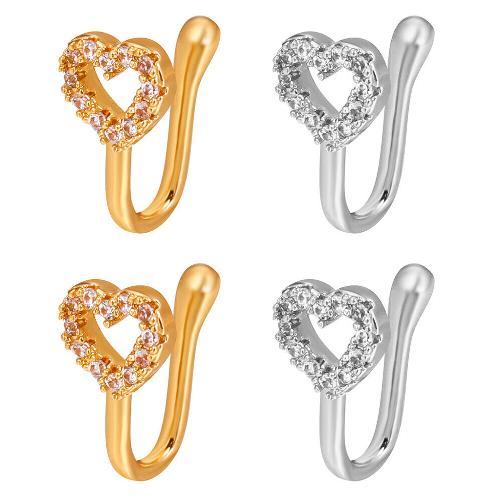 US 2 Pcs Star Heart Crown Nose Ring Copper Durable Fake Non-Pierced Nose Clip