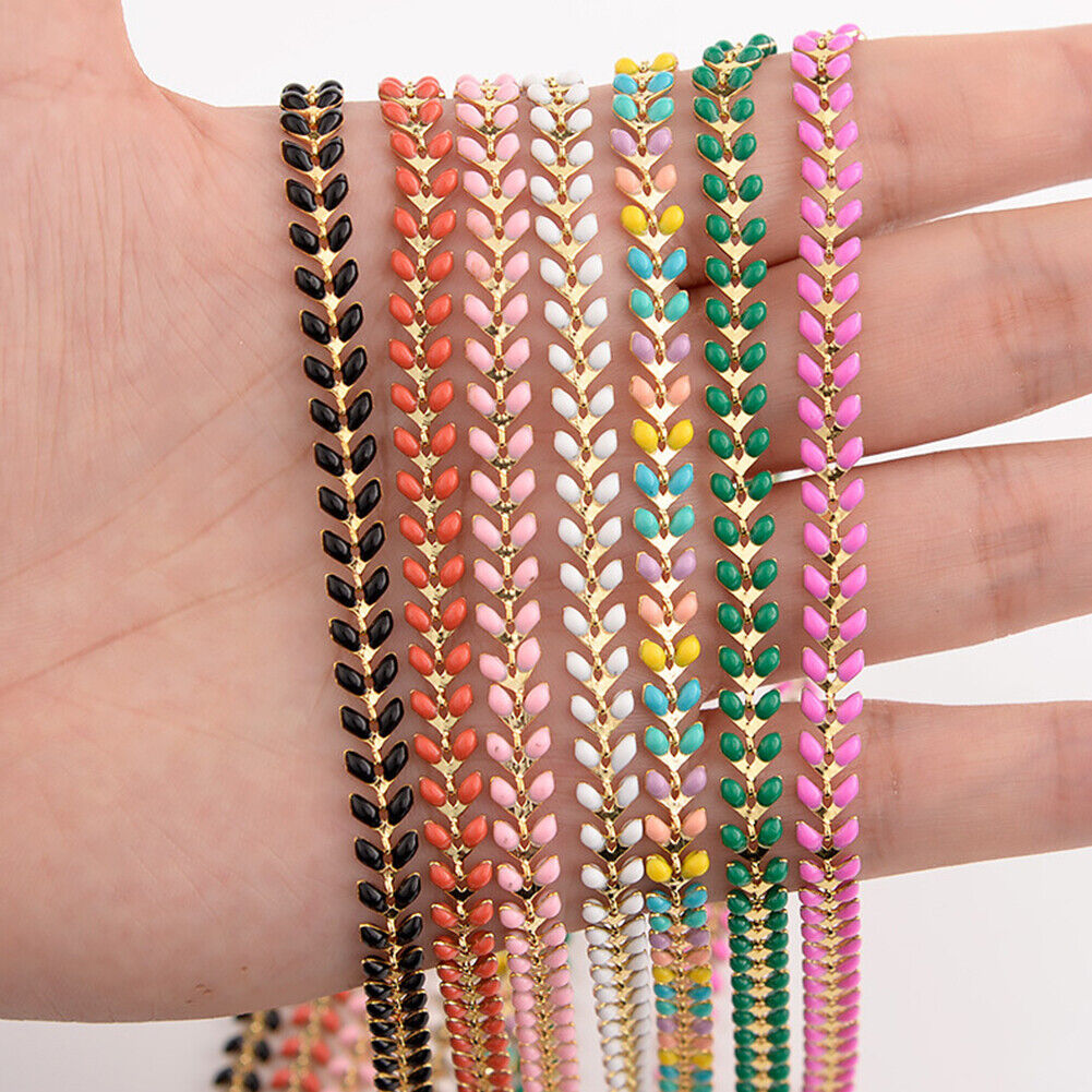 US 3Ft Enameled Chevron Chain Fishbone Feather Link Colored Gold Silver Gunmetal