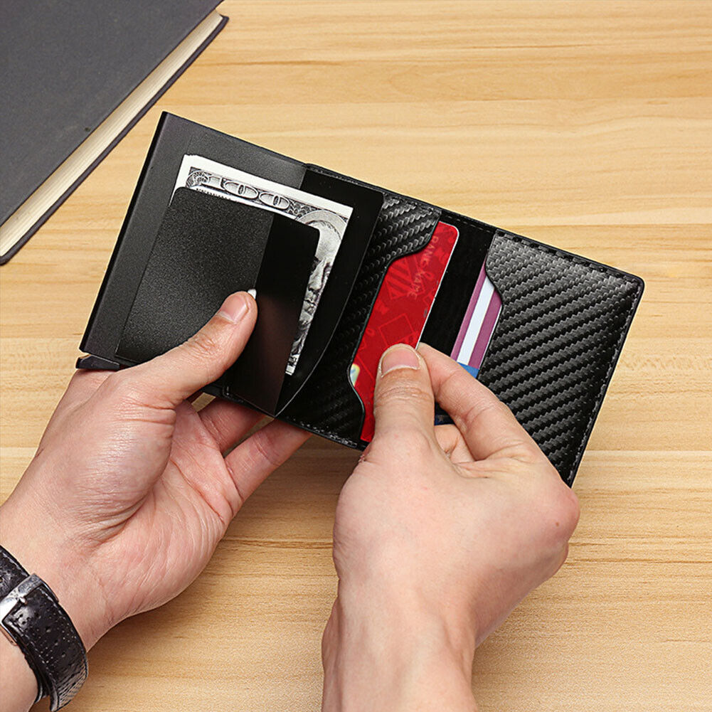 US 1-2 Pcs RFID Blocking Tactical Carbon Fiber Wallet ID Credit Card Holder Men