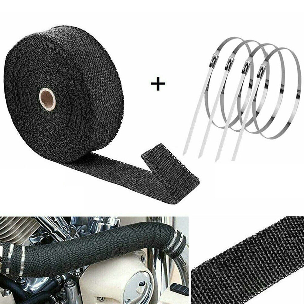 US 1-2Pc 32ft Titanium Header Turbo Pipe Manifold Exhaust Heat Wrap Tape 4 Ties